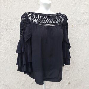 tiered ruffle sleeve passementarie embroidered collar blouse